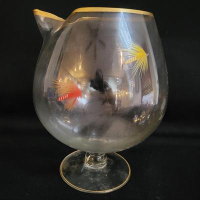 Vintage Fly Fishing Themed Cocktail Glasses and Pitcher and a Ceramic Ashtray (BR-DW)