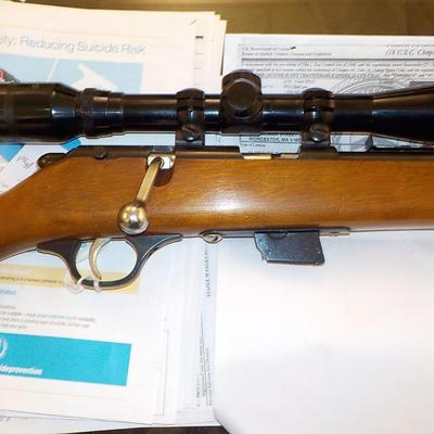 Marlin Glenfield Mod. 25 22 cal. LR/ with scope. est $150 to $300.