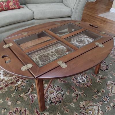 Contemporary Solid Wood Butler Coffee Table with Glass Inlay