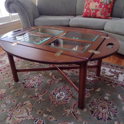 Contemporary Solid Wood Butler Coffee Table with Glass Inlay