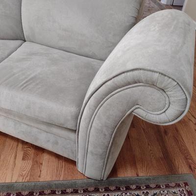 Contemporary Upholstered Sage Colored Curved Sofa
