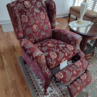Upholstered Wingback Manual Recliner Burgandy Floral Pattern by Lane