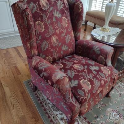 Upholstered Wingback Manual Recliner Burgandy Floral Pattern by Lane