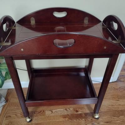 Mahogany Two Tier Butler Tray Cart on Casters