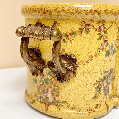 Porcelain Planter With Brass Handles