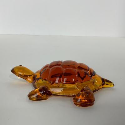 -95- VIKING | Mid Century Amber Turtle Paperweight