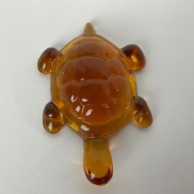 -95- VIKING | Mid Century Amber Turtle Paperweight