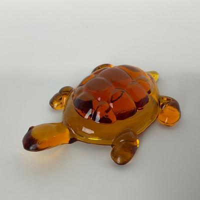 -95- VIKING | Mid Century Amber Turtle Paperweight