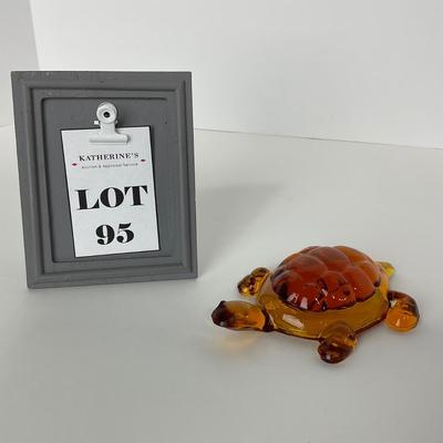 -95- VIKING | Mid Century Amber Turtle Paperweight