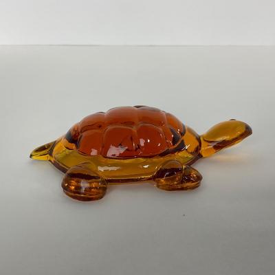 -95- VIKING | Mid Century Amber Turtle Paperweight