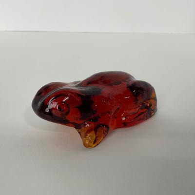 -96- PILGRIM | Amberina Frog Paperweight