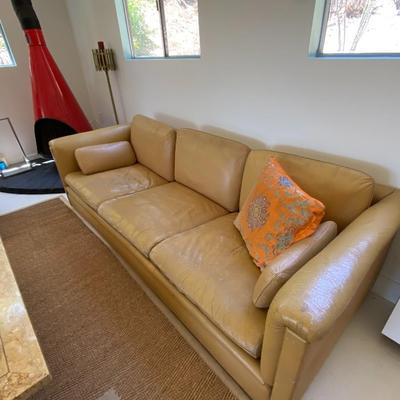 Midcentury 8 Ft. Distressed Leather Sofa