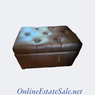 BROWN LEATHER OTTOMAN / STORAGE