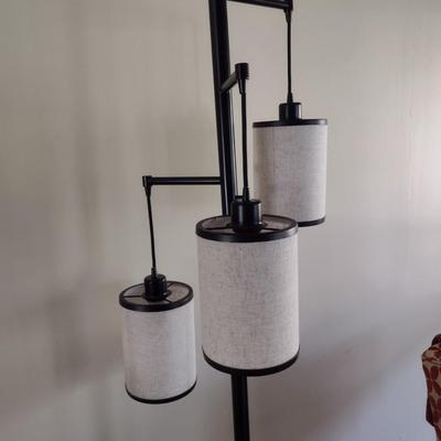Three Light Lantern Design Floor Lamp with Metal Post and Arms and Fabric Finish Shades Choice A
