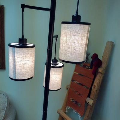 Three Light Lantern Design Floor Lamp with Metal Post and Arms and Fabric Finish Shades Choice B