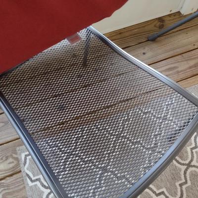 Three Piece Patio Chair and Table Set Metal Frame Seat Cushions