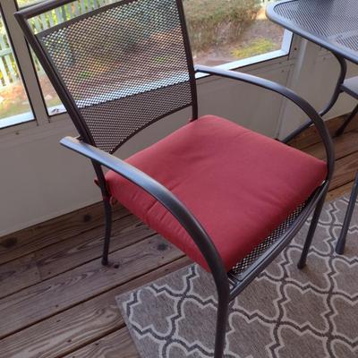 Three Piece Patio Chair and Table Set Metal Frame Seat Cushions