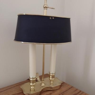 Brass Bouillotte French Style Desk Lamp with Navy Blue Shade