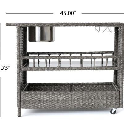 161 Waikiki Outdoor Fine Crafted Mixed Black Wicker Bar Serving Cart