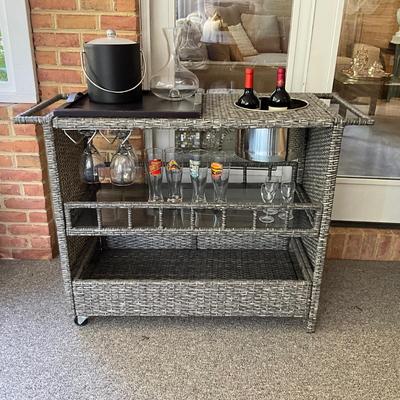 161 Waikiki Outdoor Fine Crafted Mixed Black Wicker Bar Serving Cart