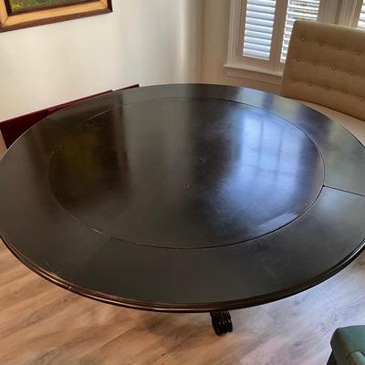 163 Large Black Round 52" to 6' Extension Table with Pads
