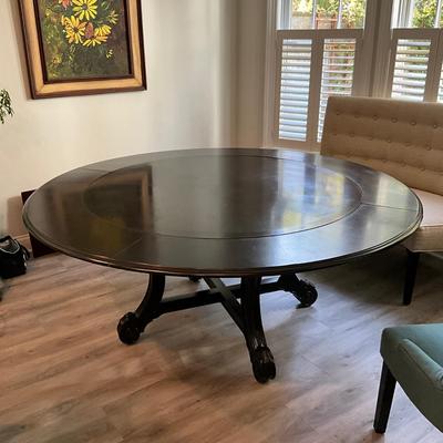 163 Large Black Round 52" to 6' Extension Table with Pads