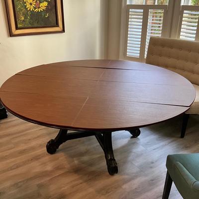 163 Large Black Round 52" to 6' Extension Table with Pads