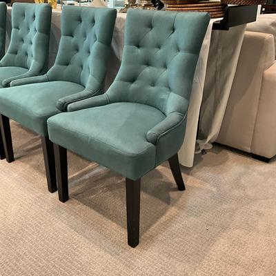 164 Set of 4 Aqua Blue Tufted Upholstered Side Chairs