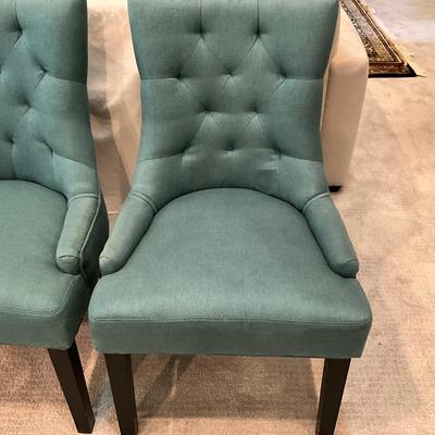 164 Set of 4 Aqua Blue Tufted Upholstered Side Chairs