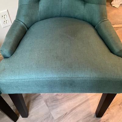 165 Pair of Aqua Blue Tufted Arm Chairs