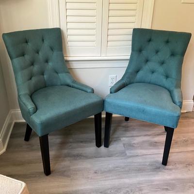 165 Pair of Aqua Blue Tufted Arm Chairs