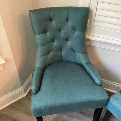 165 Pair of Aqua Blue Tufted Arm Chairs