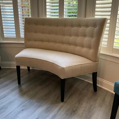 166 Large Linen Tufted Arhaus Upholstered Curved Bench