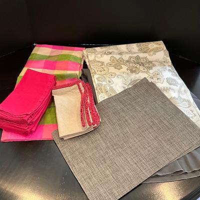 175 Pink Thai Silk Runner with Napkins, Gray Placemats, Table Runner & Floral Plate