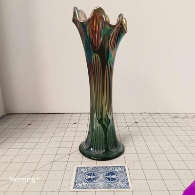Long Ribbed Thumbprint Carnival Glass Vase