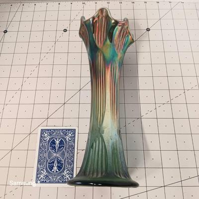 Long Ribbed Thumbprint Carnival Glass Vase