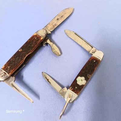 Faux Wood and Silver Pocket Knives (Brown)