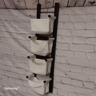 Wood Wall Rack with Canvas Baskets