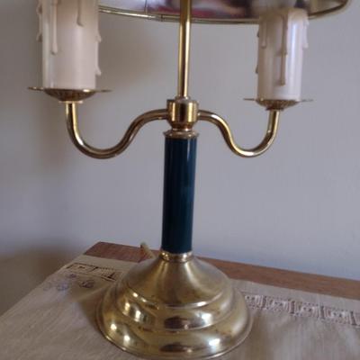 Brass Double Arm Candelabra Table Lamp with Fabric Shade