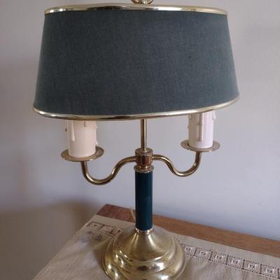 Brass Double Arm Candelabra Table Lamp with Fabric Shade