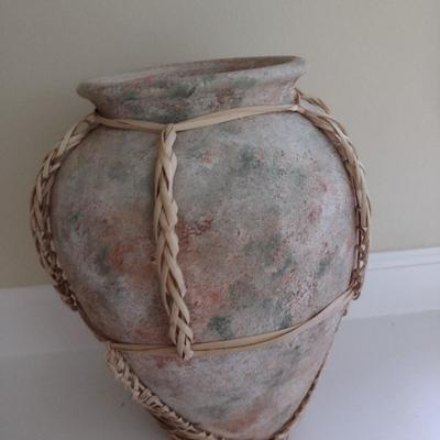 Pottery Clay Large Vase with Braided Rattan Wrap