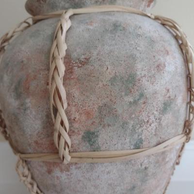 Pottery Clay Large Vase with Braided Rattan Wrap