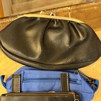 Lot of bags, wallets, checkbook covers, and other