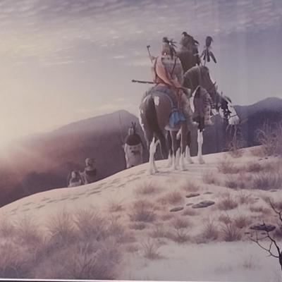 Framed Art Print Native American Theme Sunset Trail by Donald Vann