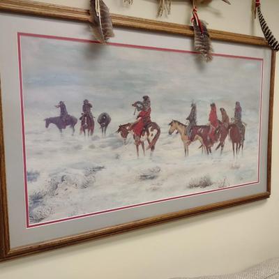 Large Framed Art Native American Theme by C.M. Russell