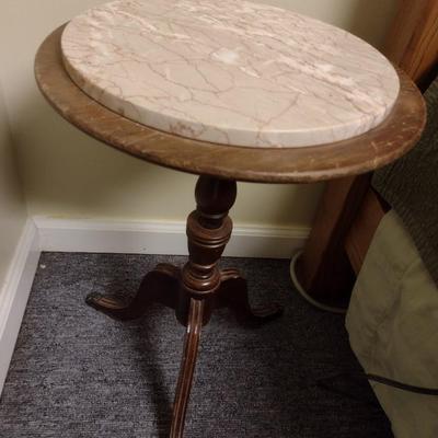 Vintage Wood Plant Stand with Marble Top
