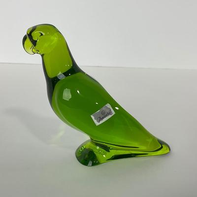 -125- BACCARAT | Green Sticker, Marked, & Signed Parrot