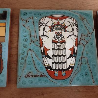 Set of Three Cleo Teissedre Southwestern Art Tile 6