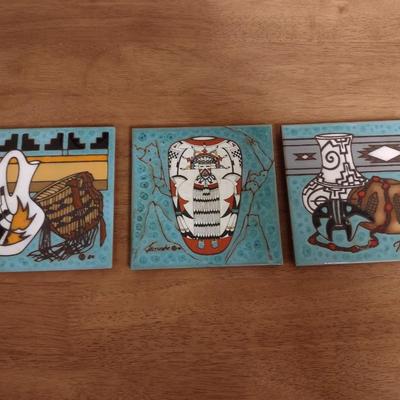 Set of Three Cleo Teissedre Southwestern Art Tile 6