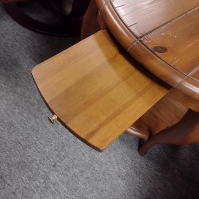 Solid Wood Round Side Table with Stretcher Shelf